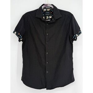 Denim & Flower Ricky Singh Mens Black Polka Dot Short Sleeve Button Shirt Sz M